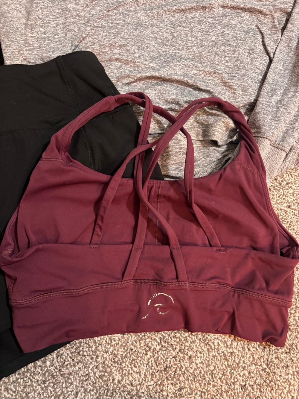 Brooks Black Quarter-Zip, Gray Heather Top & Burgundy Sports Bra Set - Picture 6 of 7